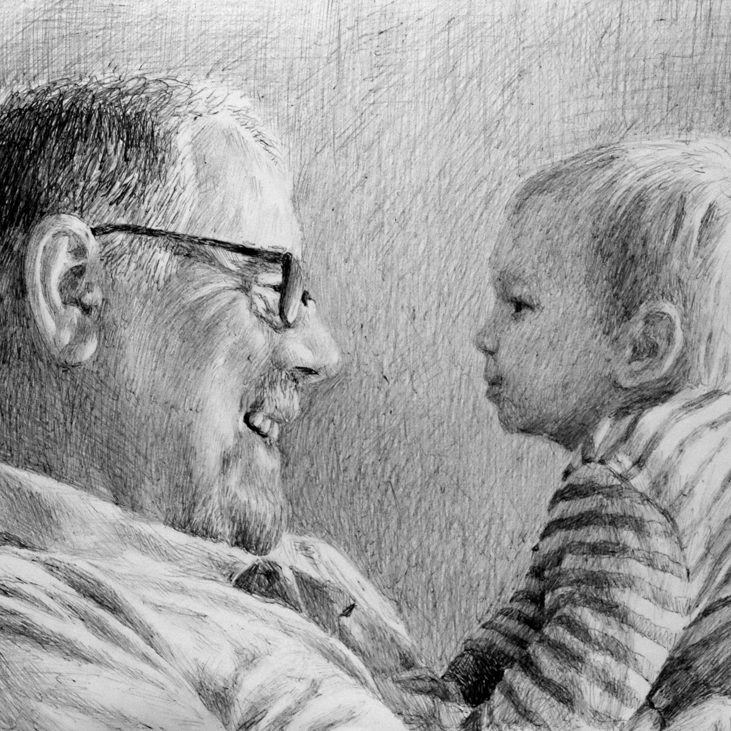 Commissioned portrait of gentleman and grandson by Dane Ikin